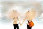  couple hanamura_yousuke hand_holding pants persona_4 school_bag seifuku seta_souji sky umbrella yaoi 