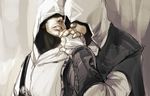  altair_ibn_la-ahad assassin&#039;s_creed cape couple ezio_auditore gloves jacket kiss yaoi 