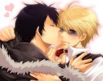  ahoge black_hair blonde_hair couple heart heiwajima_shizuo jacket kiss orihara_izaya short_hair suit sunglasses yaoi yellow_eyes 