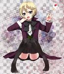  alois_trancy blonde_hair blue_eyes eating jacket kuroshitsuji ribbon short_hair shorts shota sweets thighhighs tongue 