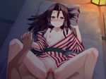  1girl 3: akai_ronii blush bottomless breasts breath brown_eyes brown_hair censored commentary_request hetero holding_hands japanese_clothes kantai_collection kimono lantern long_hair looking_at_viewer lying mosaic_censoring nipples off_shoulder on_back penis pillow pov pov_crotch pussy sex small_breasts solo_focus spread_legs sweat tatami vaginal yukata zuihou_(kantai_collection) 