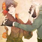  axis_powers_hetalia black_hair blonde_hair couple dance flower gloves hand_holding japan japanese_clothes short_hair smile uniform united_kingdom yaoi 