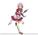  breastplate full_body gloves hair_ornament hairclip holding holding_weapon lisbeth looking_at_viewer mace official_art open_mouth pink_hair red_eyes short_hair simple_background solo sword_art_online sword_art_online:_code_register watermark weapon white_background white_gloves 