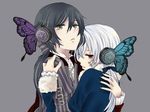  black_hair butterfly couple crossover hiver_laurant hug jacket long_hair marchen_von_friedhof nail_polish ponytail red_eyes ribbon sound_horizon suit vocaloid white_hair yellow_eyes 