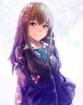  brown_hair green_eyes idolmaster idolmaster_cinderella_girls jewelry light_smile long_hair looking_at_viewer mozuk necklace necktie school_uniform shibuya_rin solo upper_body 