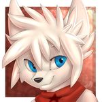  blue_eyes canine diaminerre feline fennec fox hair hybrid lynx mammal mammale portrait red_scarf scarf smile star white_hair 