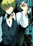  black blonde_hair brown_eyes durarara!! hair heiwajima_shizuo orihara_izaya short_hair smoking 