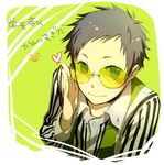  black_hair durarara!! green_eyes heart ryuugamine_mikado short_hair smile sunglasses 