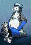  anthro belly claws dechen feline gothwolfie invalid_tag leopard male male_pregnancy mammal pawpads paws pregnant sitting snow_leopard solo 