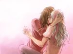  blush brown_hair couple elefseus hug kiss leontius pants pink_hair sound_horizon sweatdrop white_hair yaoi 