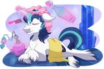  circus-cinnamon_(artist) comb equine feral friendship_is_magic fur hair horn horse male mammal multicolored_hair my_little_pony pamerping perfume pony shampoo shining_armor_(mlp) solo towel unicorn 