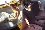  bed black_hair blonde_hair cigarette durarara!! heiwajima_shizuo orihara_izaya red_eyes sunglasses weapon 