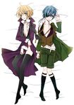  alois_trancy black_hair blonde_hair blue_eyes ciel_phantomhive eyepatch kuroshitsuji short_hair shorts thighhighs 