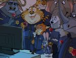  anthro benjamin_clawhauser bovine buffalo canine cheetah chief_bogo clothed clothing disney feline fox francine fur judy_hopps lagomorph male mammal nick_wilde officer_mchorn rabbit rhinoceros wolf yuzutamago zootopia 