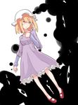 black_clouds blonde_hair dress eyes floating hand_on_own_chest hat horror_(theme) looking_to_the_side maribel_hearn mary_janes mob_cap purple_dress red_footwear shiroshi_(denpa_eshidan) shoes simple_background solo staring touhou worried yellow_eyes 