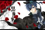  blue_eyes blue_hair ciel_phantomhive eyepatch gloves hat kuroshitsuji ribbon short_hair 