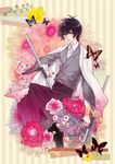  bian_(artist) black_eyes black_hair butterfly hibari_kyouya japanese_clothes katekyou_hitman_reborn short_hair weapon 