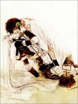  black_hair couple gloves hug katekyou_hitman_reborn kiss long_hair short_hair smile superbi_squalo uniform white_hair xanxus yaoi 