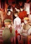  ahoge america axis_powers_hetalia black_hair blonde_hair blue_eyes brown_eyes brown_hair china food glasses green_eyes group happy hat hong_kong japan long_hair ponytail red_eyes short_hair uniform united_kingdom yellow_eyes 