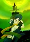  arisato_minato black_hair blue_eyes couple green_eyes hug mochizuki_ryoji moon night persona_3 scarf seifuku short_hair smile yaoi 