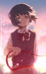  bad_id bad_pixiv_id black_hair furai highres kimi_no_na_wa looking_at_viewer miyamizu_mitsuha red_string school_uniform short_hair smile solo spoilers string 