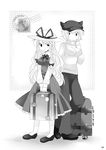  alternate_costume alternate_headwear bad_id bad_pixiv_id breasts character_name comic contemporary copyright_name dress greyscale hair_ribbon hammer_(sunset_beach) hat hat_with_ears long_hair long_sleeves looking_at_viewer medium_breasts monochrome multiple_girls postage_stamp ribbon rolling_suitcase short_hair smile suitcase touhou tress_ribbon v_arms yakumo_ran yakumo_yukari 