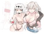  :d aircraft_carrier_oni aircraft_carrier_water_oni bangs bare_shoulders bikini bikini_top breasts cleavage collarbone color_guide colored_eyelashes covered_nipples cup dark_nipples denim denim_shorts drinking_straw from_above geromonja_teitoku grey_bikini hair_ornament holding holding_cup hood hood_down hoodie kantai_collection large_breasts long_hair looking_at_another multiple_girls navel nipples off_shoulder one_side_up open_mouth orange_eyes panties pink_panties seaport_hime see-through shinkaisei-kan shorts simple_background skindentation smile smoothie sweat swimsuit troll_face underwear unzipped veins whipped_cream white_background white_bikini white_hair 