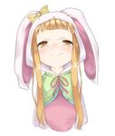  animal_costume animal_ears bangs blunt_bangs blush brown_eyes brown_hair bunny_costume bunny_ears cosplay dhisuki frown highres ichihara_nina idolmaster idolmaster_cinderella_girls kigurumi long_hair solo tears 