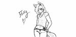  ambiguous_gender arctic_fox blush canine chadadoesart clothed clothing fluffy_(chadadoesart) fox front_view girly hair hair_over_eye hand_on_hip long_hair looking_at_viewer mammal midriff monochrome pants pawprint piercing portrait shirt sketch standing three-quarter_portrait 