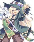  absurdres blonde_hair blue_eyes blush character_request hat highres long_hair looking_at_viewer normaland open_mouth robe smile solo staff witch_hat 