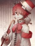  angel31424 boots fukase hat male_focus pale_skin point_(vocaloid) red_eyes red_hair red_sclera smile solo top_hat vocaloid 