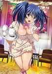  1girl bare_shoulders bashoku_youjou bath blue_hair breasts female hair_ornament ikkitousen large_breasts legs looking_at_viewer purple_eyes short_twintails solo twintails 