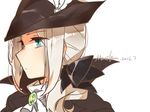  artist_name ascot blonde_hair bloodborne blue_eyes gem hat image_sample lady_maria_of_the_astral_clocktower long_hair maou_skun pixiv_sample ponytail solo the_old_hunters 