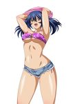  1girl bare_legs bare_shoulders bashoku_youjou bath blue_hair breasts female hair_ornament ikkitousen large_breasts legs looking_at_viewer purple_eyes short_twintails shorts solo twintails 