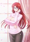  breasts cleavage glasses large_breasts purple_eyes red_hair the-sinnerz 