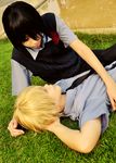  black_eyes black_hair blonde_hair cosplay couple sakiyama_youji seifuku shironuma_tetsuo short_hair sweet_pool tie yaoi 