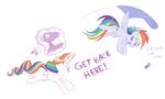  2016 angry blue_fur cutie_mark dialogue dstears duo english_text equine feathered_wings feathers female feral flying friendship_is_magic fur hair horn magic mammal mask multicolored_hair my_little_pony pegasus rainbow_dash_(mlp) rainbow_hair rarity_(mlp) running scissors sewing_machine text unicorn wings 
