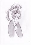  anthro areola breasts canine collar female looking_at_viewer mammal monochrome natysanime nipples nude pussy smile solo 