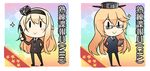  &gt;:) :&gt; alternate_costume blonde_hair blush_stickers braid chibi commentary fairy_(kantai_collection) formal french_braid gameplay_mechanics gun hairband handgun headgear holding ido_(teketeke) iowa_(kantai_collection) kantai_collection long_hair multiple_girls necktie pant_suit smile solid_oval_eyes sparkle spy star suit sunglasses suppressor translated v-shaped_eyebrows warspite_(kantai_collection) weapon 