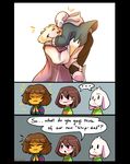  animated_skeleton asriel_dreemurr bone boss_monster caprine chara_(undertale) clothing comic english_text fur goat hug human long_ears mammal protagonist_(undertale) renrink sans_(undertale) skeleton slippers stripes text toriel undead undertale video_games white_fur 