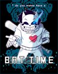  &lt;3 animated_skeleton assortedjellies baseball_bat black_hair blue_eyes bone clothing crossover english_text glowing glowing_eyes hair mask off_(game) sans_(undertale) skeleton smile sweater tagme text undead undertale video_games zacharie 