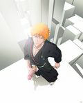  1boy erection gnin kurosaki_ichigo looking_at_viewer male_focus orange_hair penis penis_grab solo 