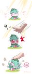  anger_vein angry artist_name blush closed_eyes comic fomantis gen_7_pokemon highres pokemon pokemon_(creature) pokemon_(game) pokemon_sm red_eyes simple_background sitting white_background 