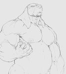  2015 5_fingers anthro biceps big_muscles canine claws dog floppy_ears forge_(artist) fur greyscale hi_res male mammal mature_male monochrome musclegut muscular muscular_male nipples nude pecs pose simple_background solo 