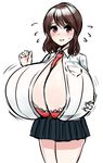  breast_expansion breasts brown_eyes brown_hair gigantic_breasts school_uniform sequence 