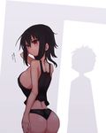  ass back black_hair black_panties breasts cool-kyou_shinja komori-san_wa_kotowarenai! komori_shuri large_breasts panties red_eyes short_hair sideboob silhouette solo tank_top translation_request underwear 