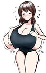  breast_expansion breasts brown_eyes brown_hair gigantic_breasts sequence swimsuit 