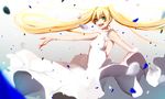  asd13 blonde_hair dress green_eyes highres kekkai_sensen long_hair petals smile solo twintails white_(kekkai_sensen) white_dress 