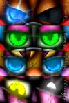  2016 animatronic anthro digital_media_(artwork) five_nights_at_freddy&#039;s five_nights_at_freddy&#039;s_2 glowing glowing_eyes infanio machine mangle_(fnaf) robot toy_bonnie_(fnaf) toy_chica_(fnaf) toy_freddy_(fnaf) video_games 