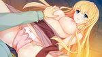  1girl bethly_rose_daisley blonde_hair blue_eyes blush braid breast_grab breasts game_cg gin'iro_haruka girl_on_top grabbing hetero koizumi_amane large_breasts long_hair nipples panties pink_panties smile sweat topless underwear 